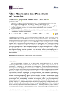 Role of Metabolism in Bone Development and Homeostasis