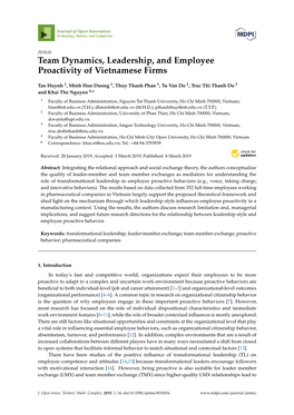 Team Dynamics, Leadership, and Employee Proactivity of Vietnamese Firms