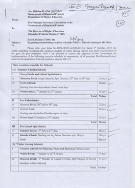 Re-Scheduling Vacation Schedule of Govt. Schools Running in the State