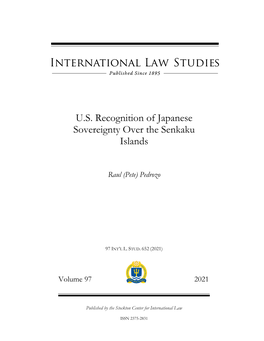 U.S. Recognition of Japanese Sovereignty Over the Senkaku Islands