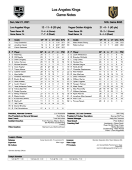 Los Angeles Kings Game Notes