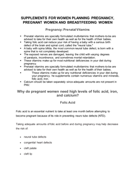 Supplements for Women Planning Pregnancy, Pregnant Women and Breastfeeding Women