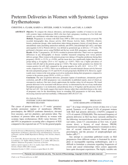 Preterm Deliveries in Women with Systemic Lupus Erythematosus CHRISTINE A