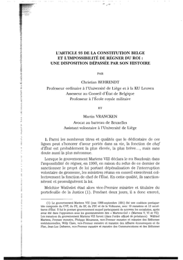 L'article 93 De La Constitution Belge Et L'impossibilité De Régner Du