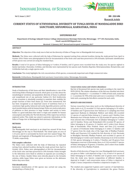 Current Status of Icthyofaunal Diversity of Tunga River at Mandagadde Bird Sanctuary, Shivamogga, Karnataka, India