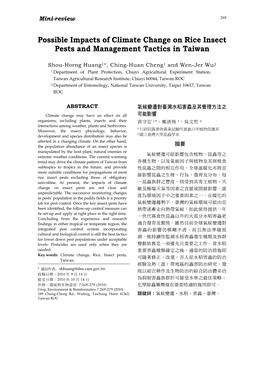 Possible Impacts of Climate Change on Rice Insect Pests and Management Tactics in Taiwan