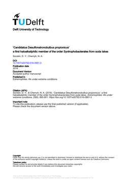 'Candidatus Desulfonatronobulbus Propionicus': a First Haloalkaliphilic