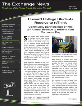 The Exchange News April 2015 Newsletter of the Florida Transit Marketing Network Vol 10 Issue 1