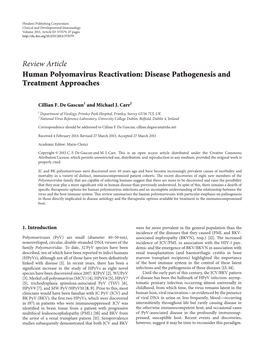 Review Article Human Polyomavirus Reactivation: Disease Pathogenesis and Treatment Approaches
