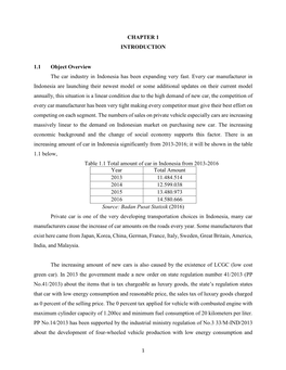 CHAPTER 1 INTRODUCTION 1.1 Object Overview the Car Industry In