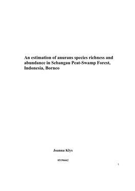 An Estimation of Anuran Species Richness and Abundance in The