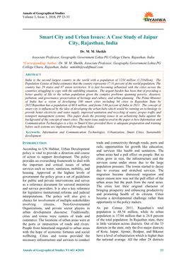 Smart City and Urban Issues: a Case Study of Jaipur City, Rajasthan, India