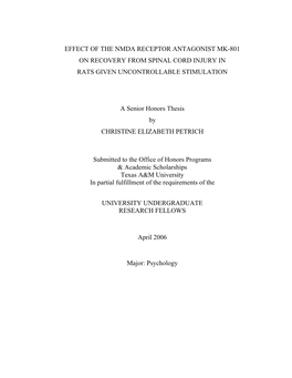 Effect of the Nmda Receptor Antagonist Mk-801 On