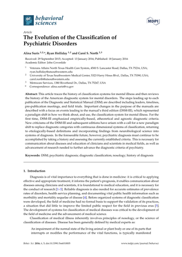 The Evolution of the Classification of Psychiatric Disorders