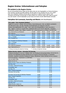 Region Greina: Informationen Und Fahrplan