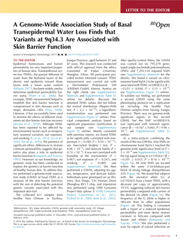 A Genome-Wide Association Study of Basal Transepidermal Water Loss Finds That Variants at 9Q34.3 Are Associated with Skin Barrier Function