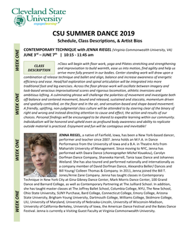 SUMMER DANCE 2019 Schedule, Class Descriptions, & Artist Bios