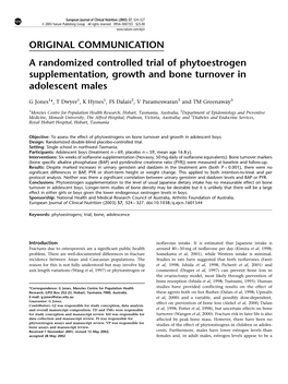 A Randomized Controlled Trial of Phytoestrogen Supplementation, Growth and Bone Turnover in Adolescent Males