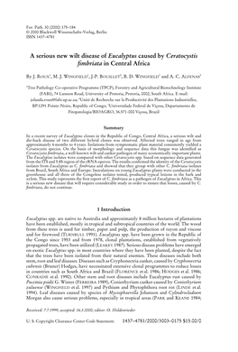 A Serious New Wilt Disease of Eucalyptus Caused by Ceratocystis ﬁmbriata in Central Africa