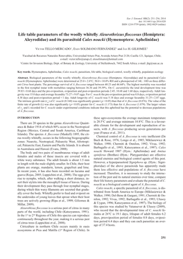 Life Table Parameters of the Woolly Whitefly Aleurothrixus Floccosus