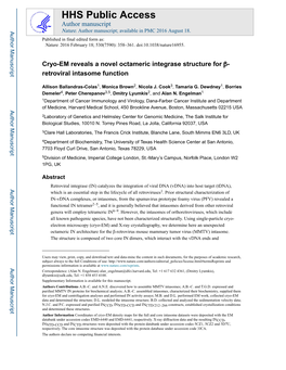 Cryo-EM Reveals a Novel Octameric Integrase Structure for Β-Retroviral