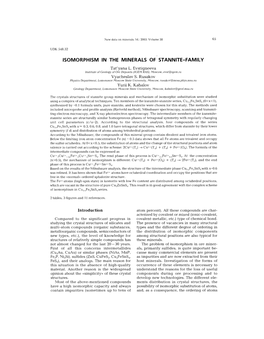 ISOMORPHISM in the MINERALS of STANNITE-FAMIL Y Tat'yana L