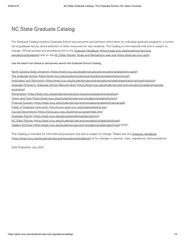 NC State Graduate Catalog | the Graduate School | NC State University