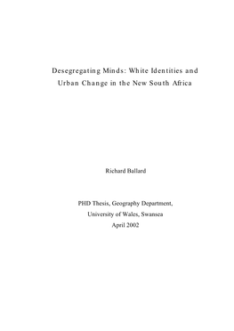 Desegregating Minds: White Identities and Urban Change in the New South Africa