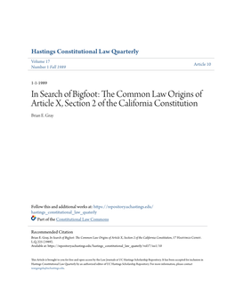In Search of Bigfoot: the Ommonc Law Origins of Article X, Section 2 of the California Constitution Brian E