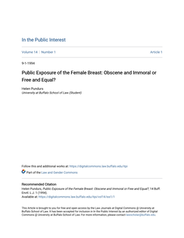 Public Exposure of the Female Breast: Obscene and Immoral Or Free and Equal?