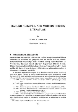 Barukh Kurzweil and Modern Hebrew Literature 1