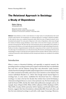 The Relational Approach in Sociology: a Study of Dependence Studie