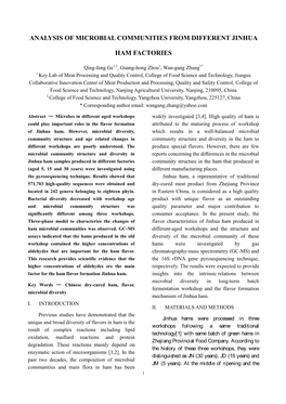 Analysis of Microbial Communities from Different Jinhua Ham Factories