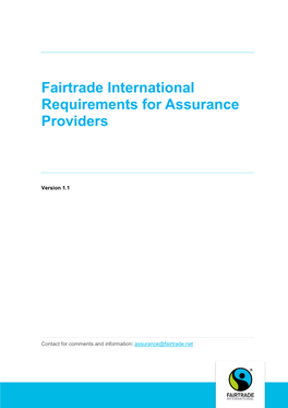 Fairtrade International Requirements for Assurance Providers