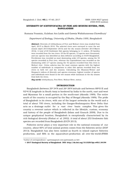 Diversity of Ichthyofauna of Feni and Muhuri Rivers, Feni, Bangladesh