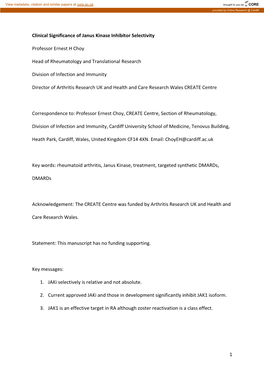 1 Clinical Significance of Janus Kinase Inhibitor Selectivity