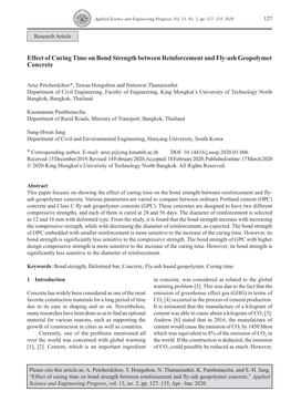 Effect of Curing Time on Bond Strength Between Reinforcement and Fly-Ash Geopolymer Concrete