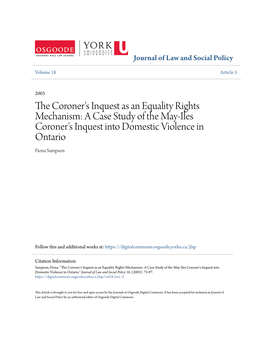 THE CORONER's INQUEST AS an EQUALITY RIGHTS MECHANISM: a Case Study of the May-Iles Coroner's Inquest Into Domestic Violence in Ontario