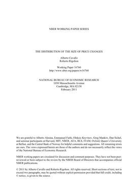 Nber Working Paper Series the Distribution of the Size