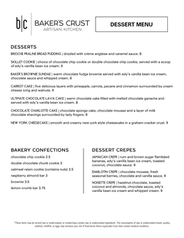 Dessert Menu