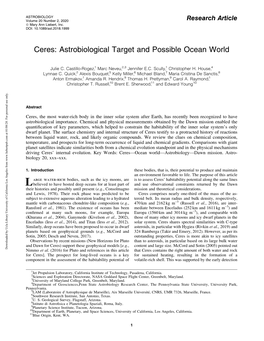 Ceres: Astrobiological Target and Possible Ocean World