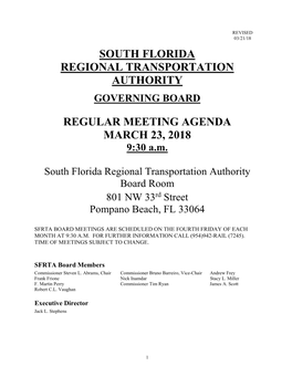 South Florida Regional Transportation Authority Regular Meeting Agenda March 23, 2018