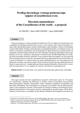 Predlog Slovenskega Vrstnega Poimenovanja Vpijatov (Coraciiformes) Sveta
