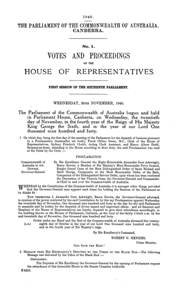 Votes and Proceedings of the House of Representatives