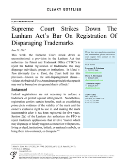 Supreme Court Strikes Down the Lanham Act's Bar on Registration