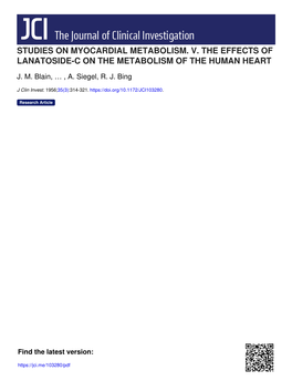 Studies on Myocardial Metabolism. V. the Effects of Lanatoside-C on the Metabolism of the Human Heart