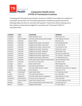 Community Health Center COVID-19 Vaccination Locations