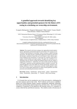 A Gamified Approach Towards Identifying Key Opportunities and Potential Sponsors for the Future of F1 Racing in a Declining Car Ownership Environment