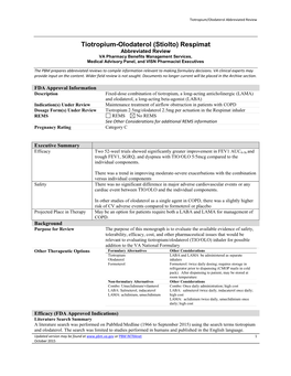 Tiotropium-Olodaterol (Stiolto) Respimat Abbreviated Review VA Pharmacy Benefits Management Services, Medical Advisory Panel, and VISN Pharmacist Executives