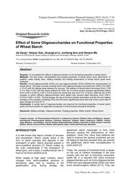 Effect of Some Oligosaccharides on Functional Properties of Wheat Starch